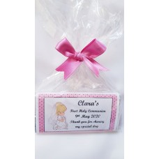 BLOND COMMUNION GIRL PINK FRAME PERSONALISED CHOCOLATE BAR