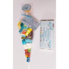 Personalised chocolate bar and sweet cone set wash line blue