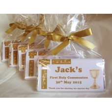 Gold Personalised chocolate bars wrapped in cellophane